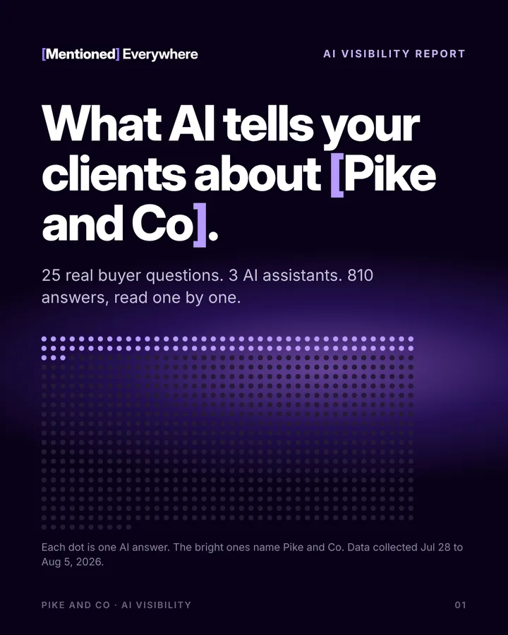 Cover of the sample AI visibility report for Pike and Co
